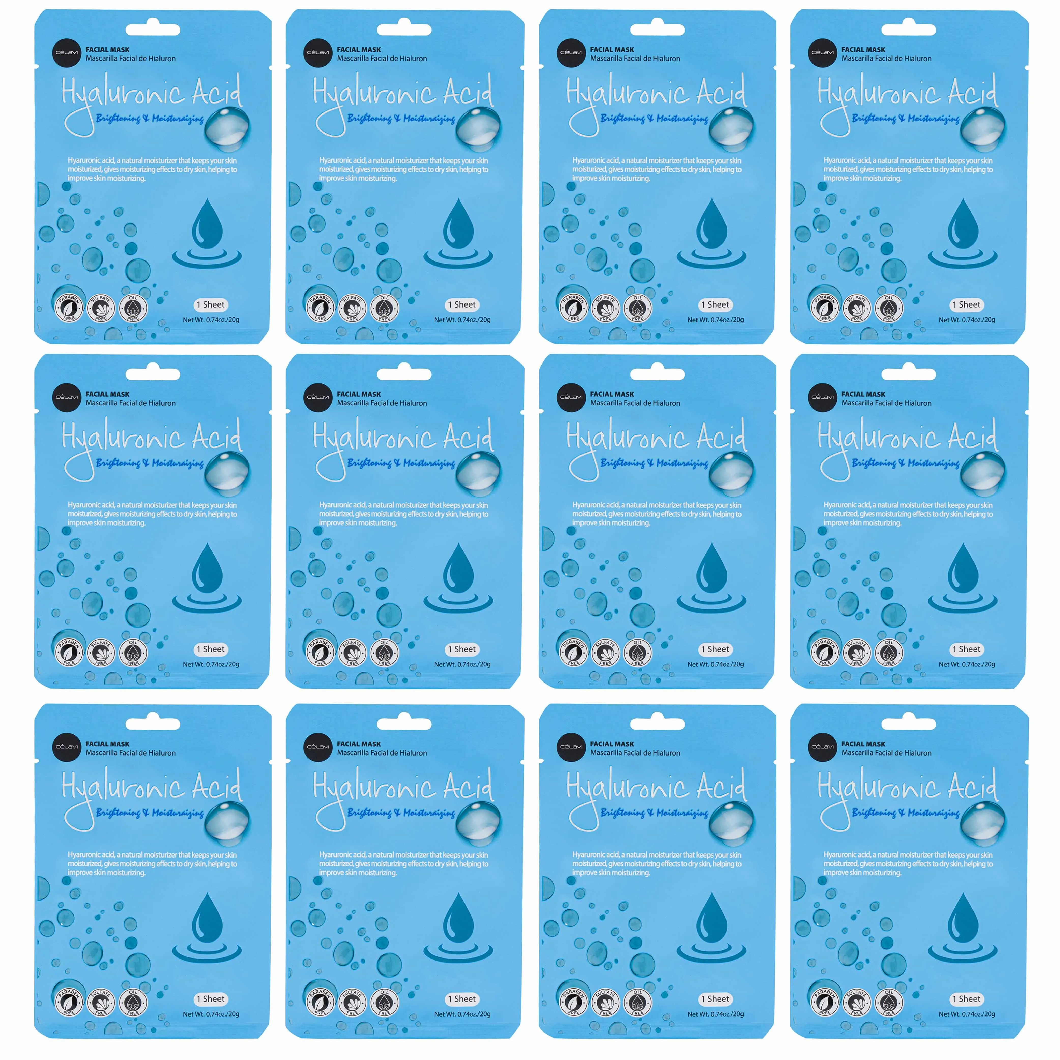 12 Pk Hyaluronic Acid Facial Mask Brightening Moisturizing Skin Beauty Treatment