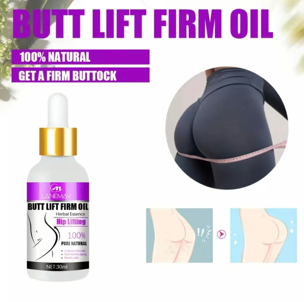 Best Seller! All Natural Butt and Hip Lifting, Firming and Plumping Body Oil