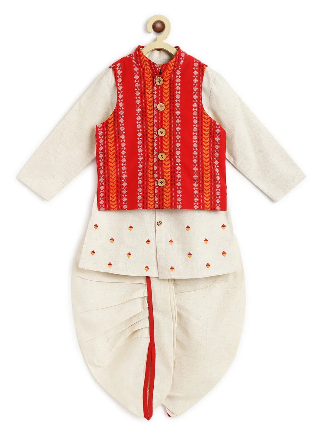 Jacquard Multi 3 Pc Bundi Set - Cream