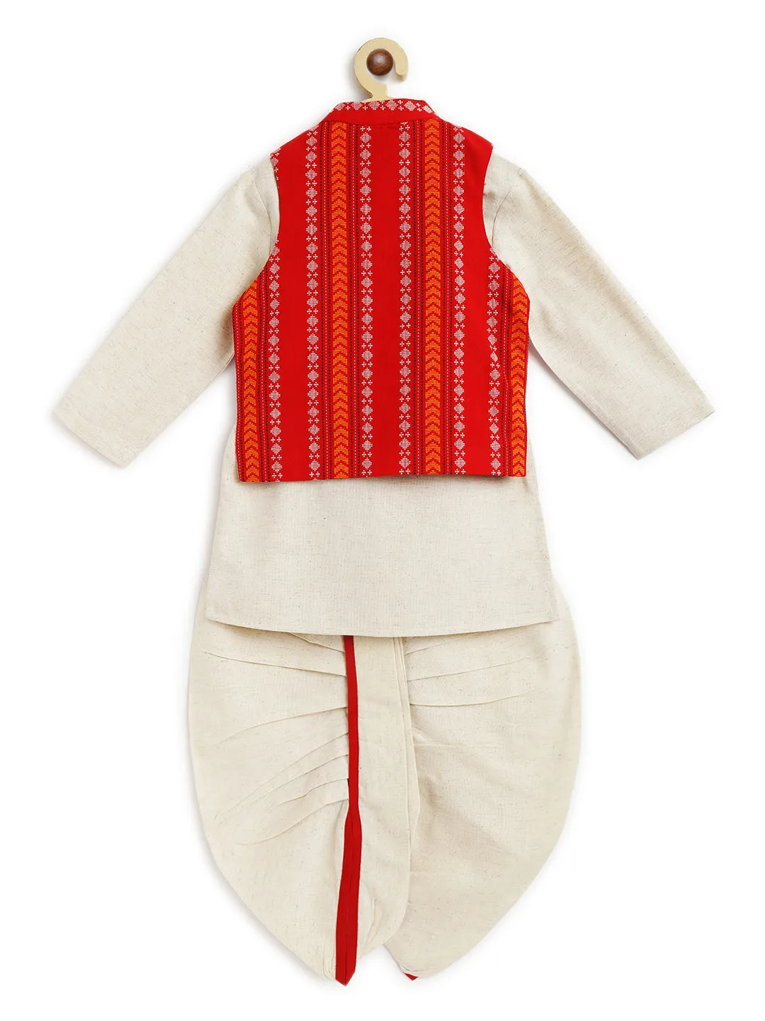 Jacquard Multi 3 Pc Bundi Set - Cream