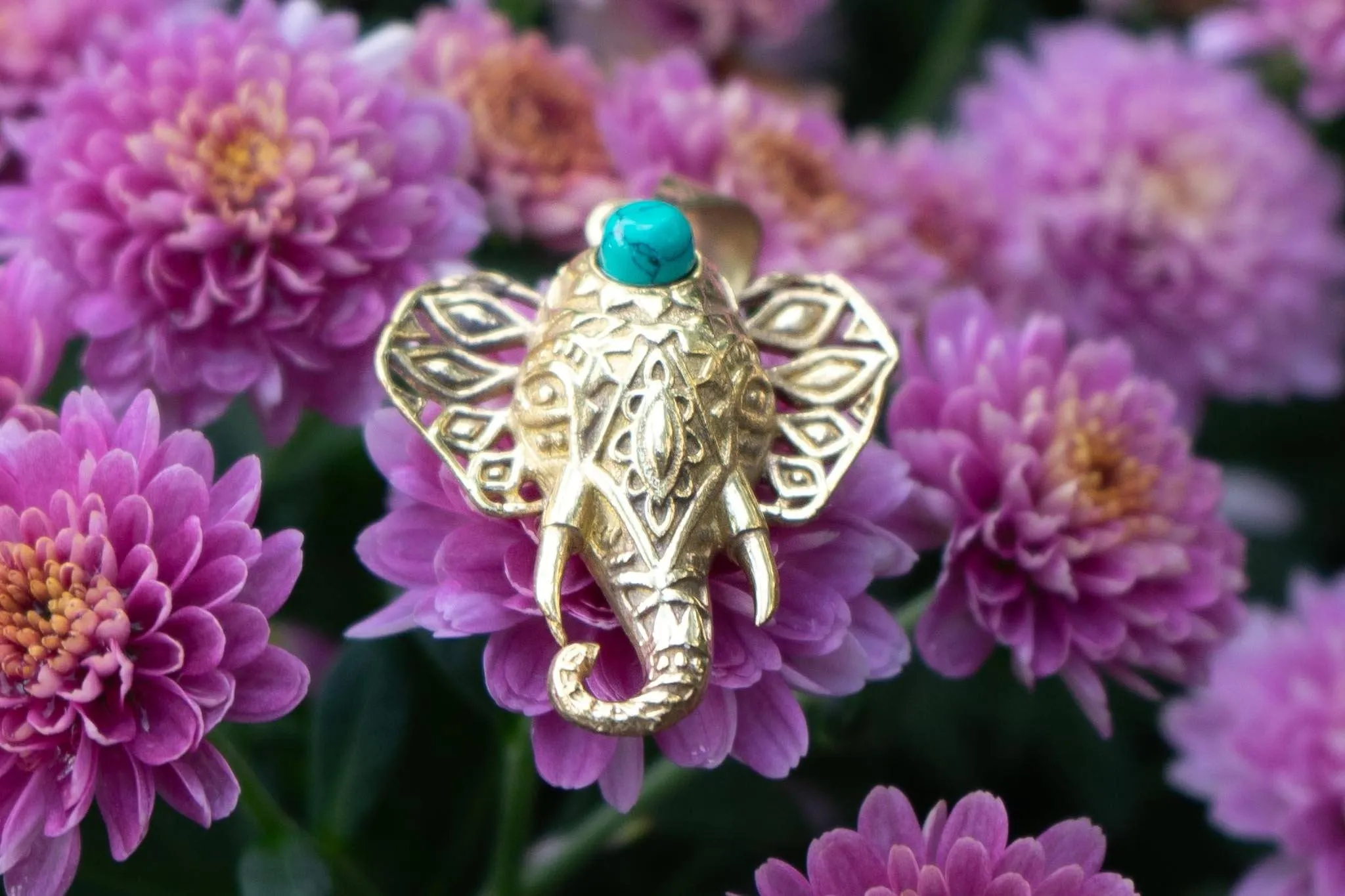 Lucky elephant - Gold brass necklace - choose your colour