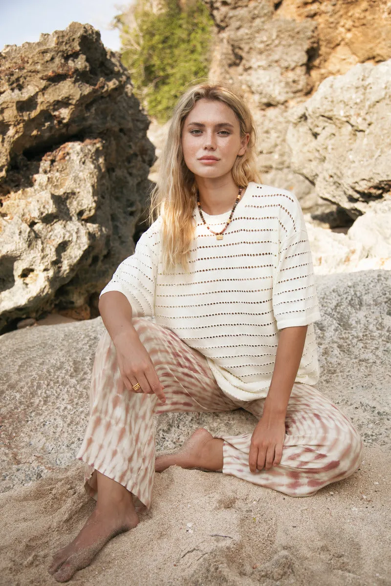 RIPPLES KNIT TEE TOP - CREAM