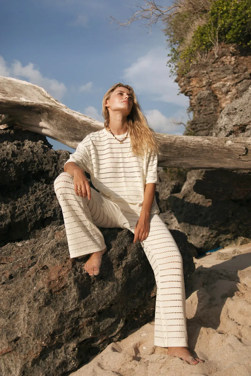 RIPPLES KNIT TEE TOP - CREAM
