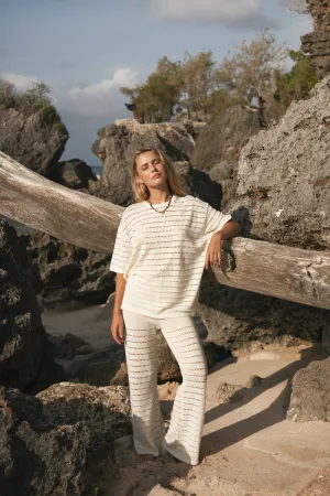 RIPPLES KNIT TEE TOP - CREAM