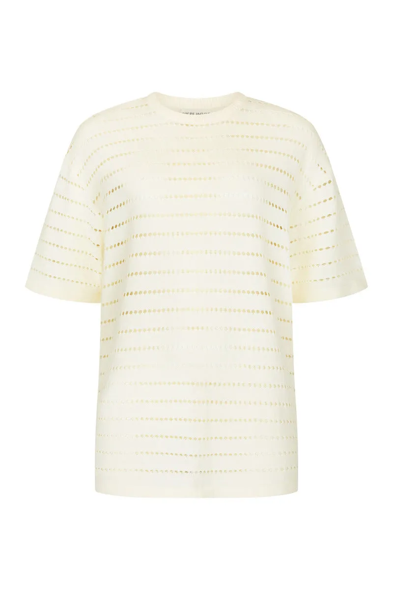 RIPPLES KNIT TEE TOP - CREAM