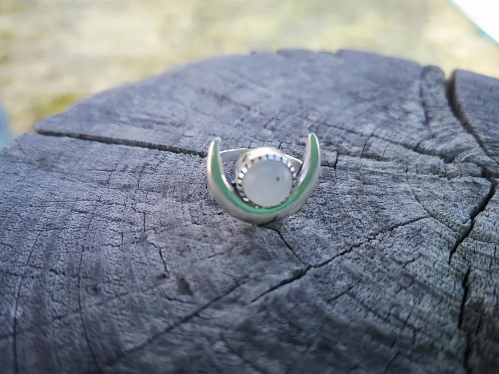 Silver Ring Sun-Moon - moonstone / turquoise / labradorite