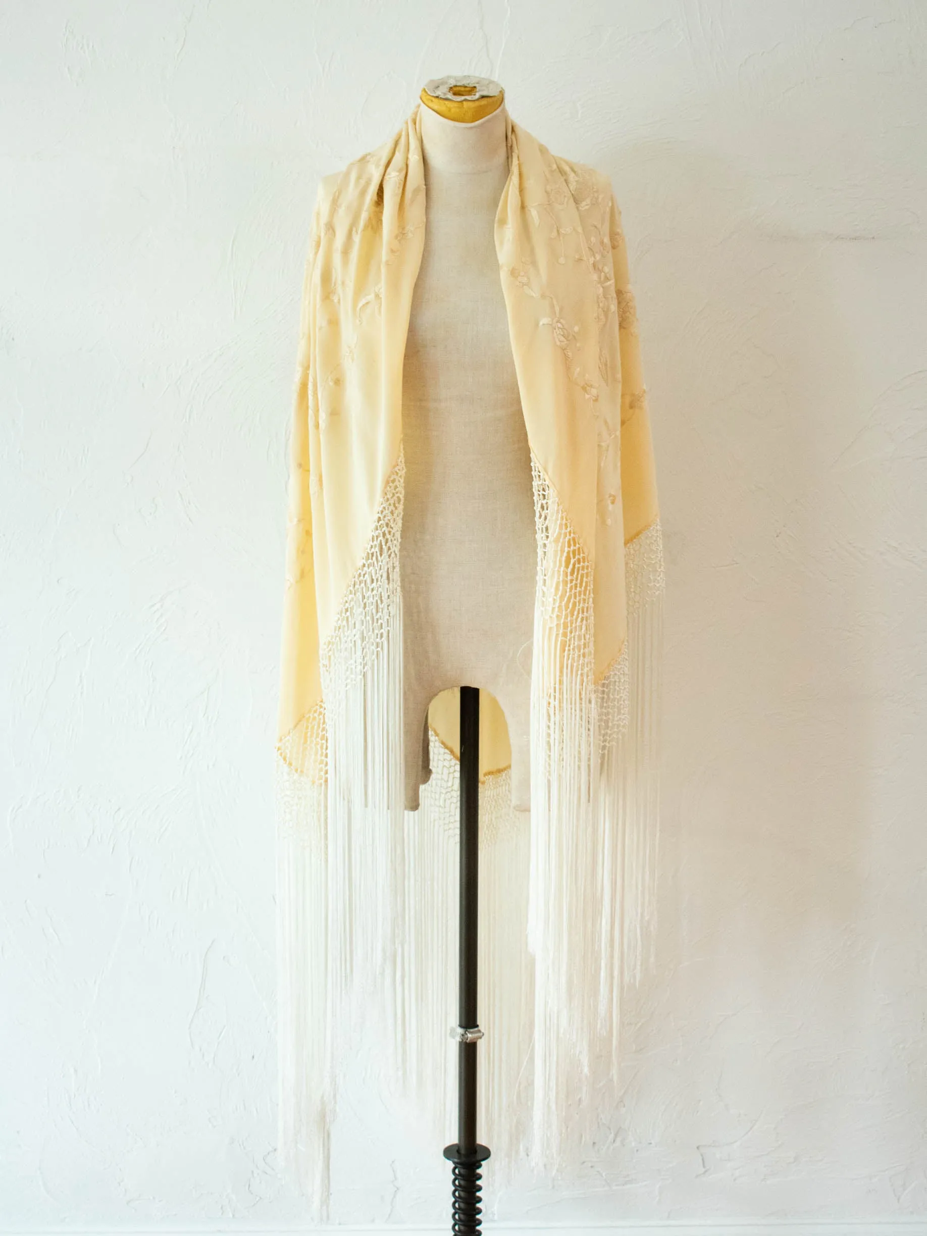 Vintage Embroidered Champagne Silk Piano Shawl